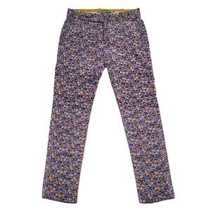 Mens 36 Gray Blue Floral Velvet Gurkha Pants High Waist Flat Front Trousers